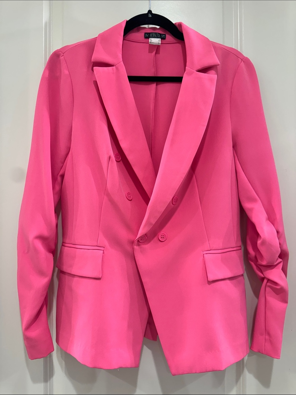 VENUS Vibrant Pink Double-Breasted Blazer